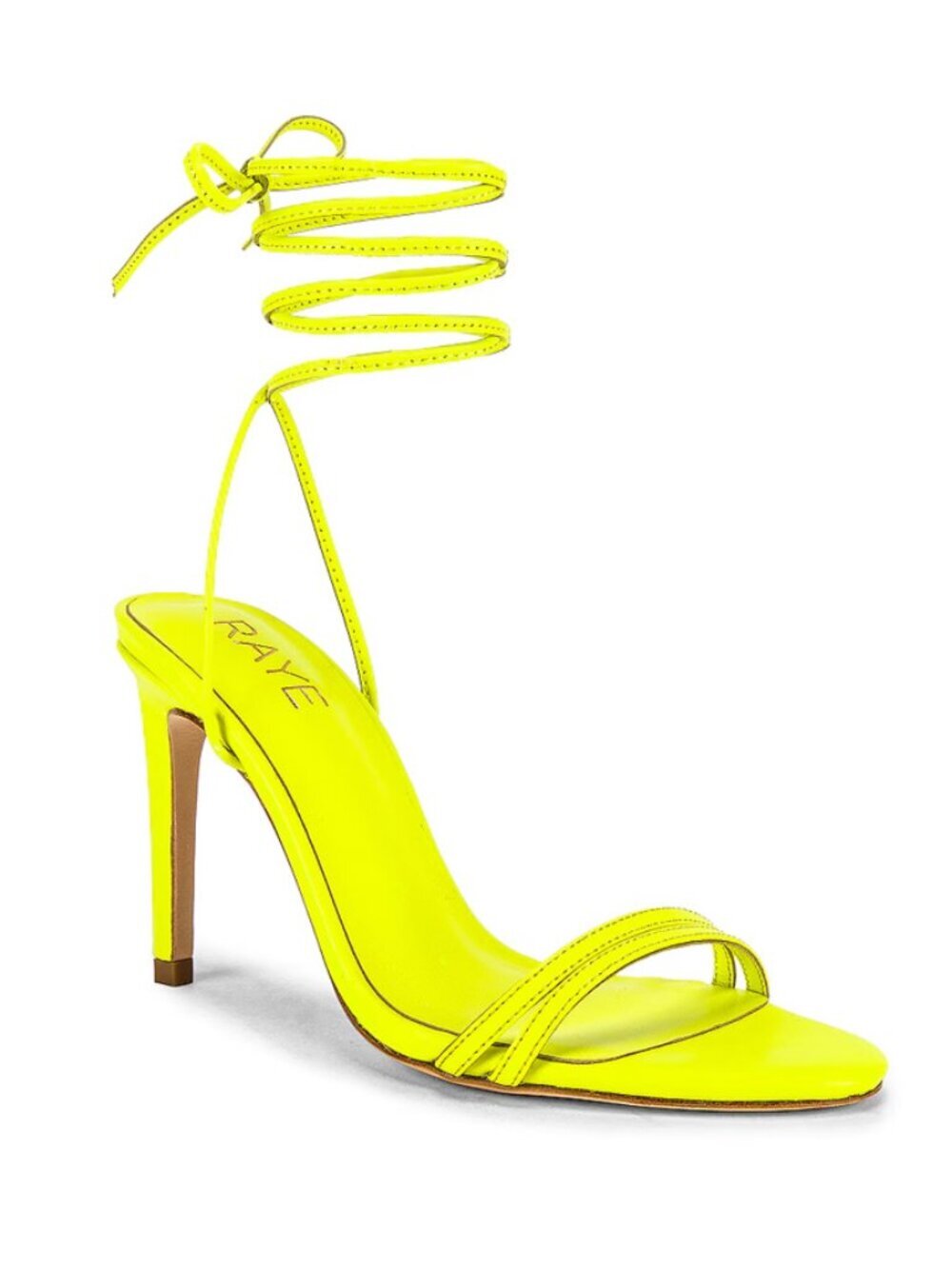RAYE Alex Ankle Wrap Heels in Neon Yellow NEW Size 9